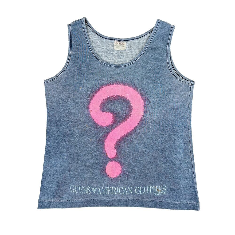 VTG 80s Guess Thrashed Tank Top Women M Single Stitch USA Distressed Sun Faded